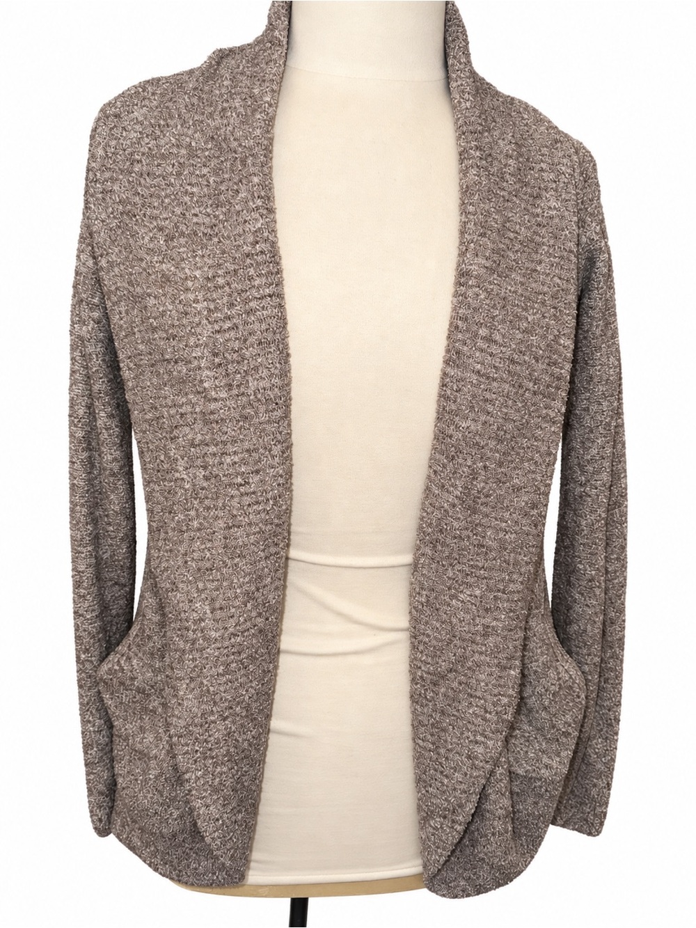 Barefoot Dreams Taupe Open-Front Knit Cardigan